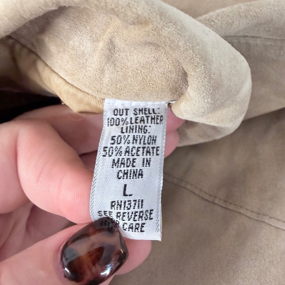 LORD & TAYLOR Tan Suede Leather Jacket Women's Size L Classic Style - Picture 4 of 14